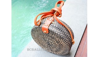 sling bags circle rattan synthetic black color